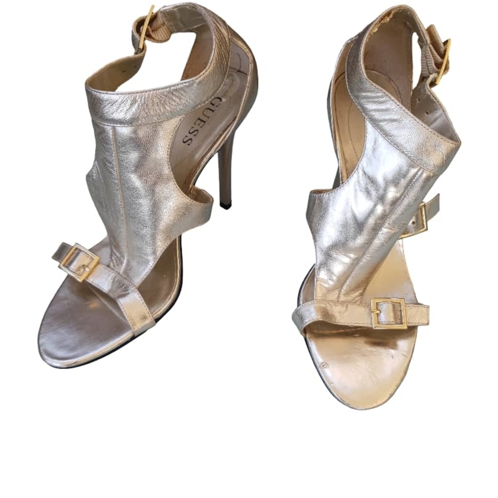 Guess Metallic Silver Heeled Sandals